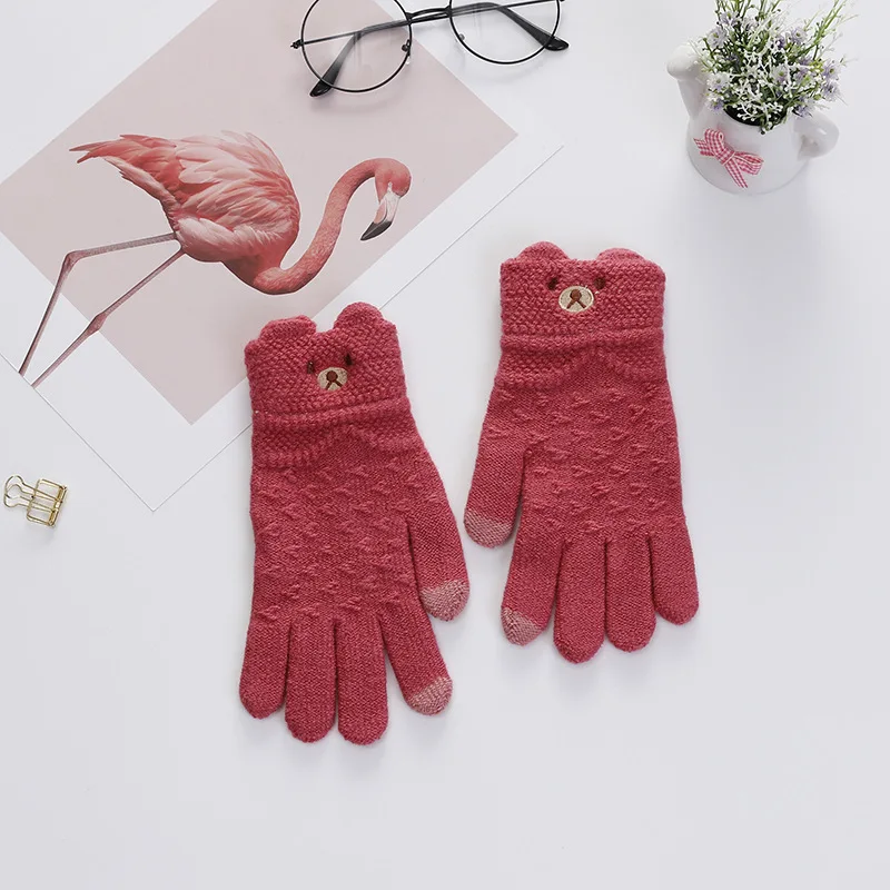 

New Fashion Winter Gloves Women Knitted Gloves Solid Cartoon Knitted Mittens Outdoor Warm Full Finger Elegant Female Gloves