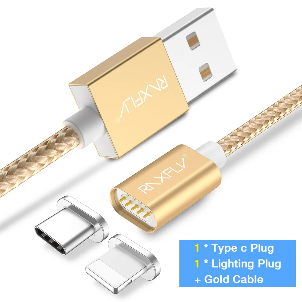 Магнитный кабель RAXFLY для iPhone X XS Max 2.4A Быстрая зарядка Магнитный usb кабель для зарядки Micro type c провод для samsung Galaxy s10 - Цвет: Gold Lighting Type C