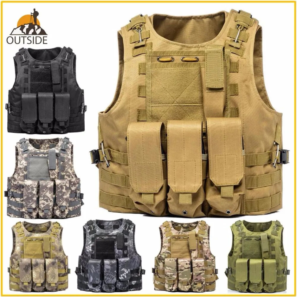 Military Tactical Vest Gun Holder Molle Airsoft Combat Assault Hunting Gear 
