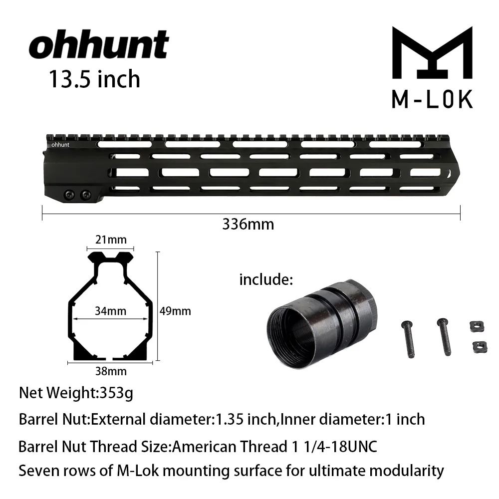 Ohhunt тактический AR15 поплавок M-LOK Handguard " 9" 1" 12" 13," 15" 1" Пикатинни со стальной бочкой гайка для прицела - Цвет: 13.5 Inch