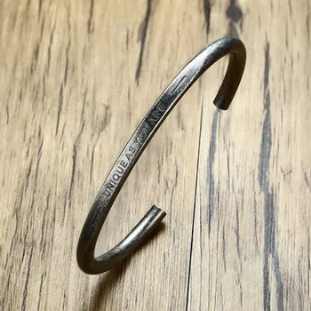 

Men's Rugged Cuff Bracelet"UNIQUE AS YOU ARE" Male Original Antique Tone Vintage Stainless Steel Bangle for Men Jewelry
