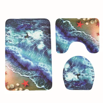 

3 Pcs/set New Wave and seabed Anti Slip Toilet Carpet Bathroom Mat Toilet Mats for Three Sets of Bath Mat Home Decor