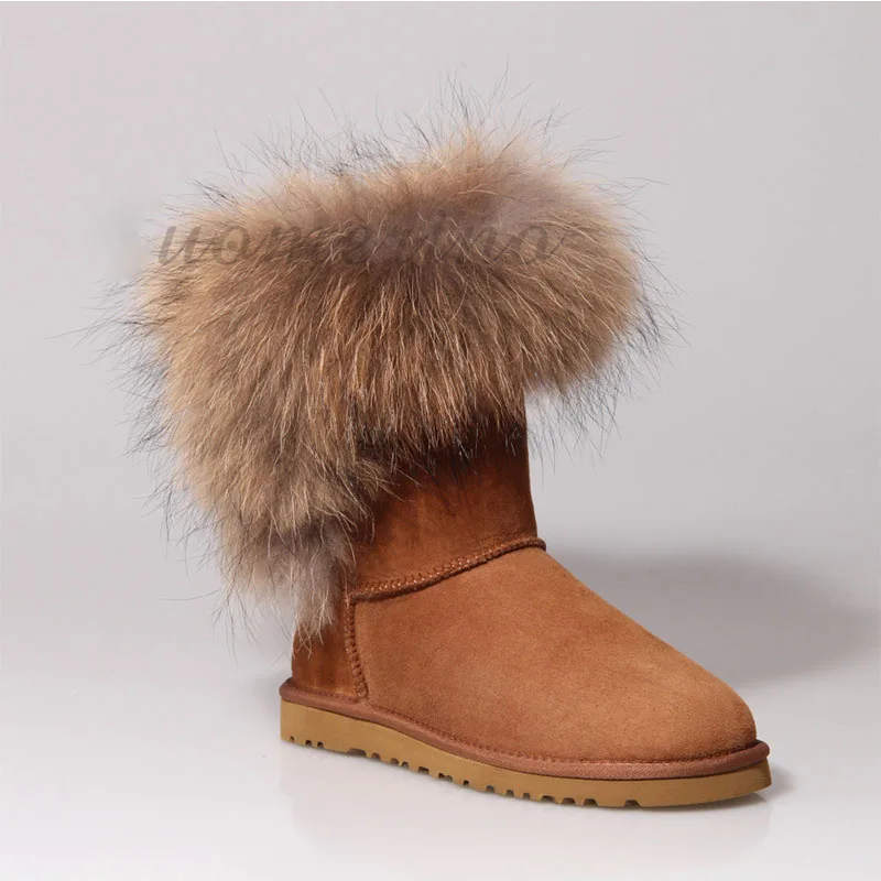 TOP Quality Women Snow Boots Fox Fur Genuine Leather Women's Winter