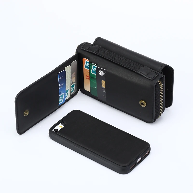 Кожаный чехол-кошелек с откидной крышкой для iPhone5, 6s, 7, чехол, 2 в 1, слот для карт, чехол-подставка для iPhone 7, 6, 6s Plus, кошелек на молнии, сумка для телефона, чехол
