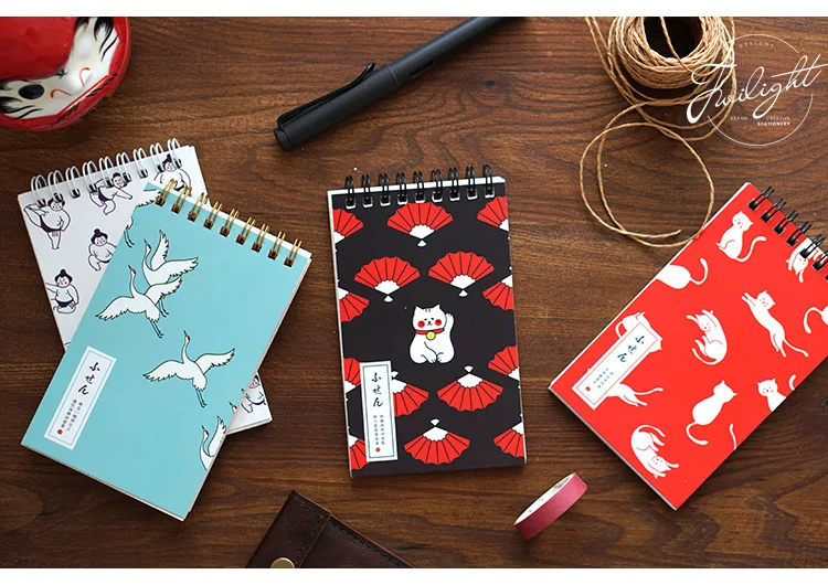 Японская серия блокнот для заметок Kawaii cat sumo crane Mini coil notebook memo planner journal канцелярские принадлежности для офиса и школы A6803