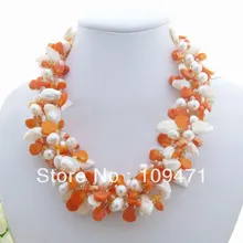 Потрясающе! 5 Strds жемчужное и Коралловое, ракушечное и хрустальное ожерелье