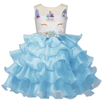 

Unicorn Kid Girls Princess Flower Tutu Tiered Ruffle Dress Wedding Bridesmaid Birthday Party Baby Girls Clothes Outfit 2Y-10Y