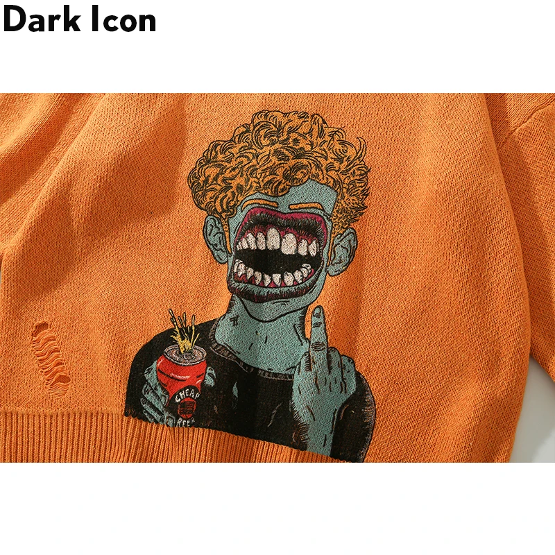 Мужской рваный свитер Dark Icon Свитер оверсайз с круглым вырезом одежда для