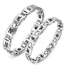 Здоровые ювелирные изделия из нержавеющей стали цепочка пара браслет с магнитами буддизм мантра амулет Ом Мани Падме Хум браслет