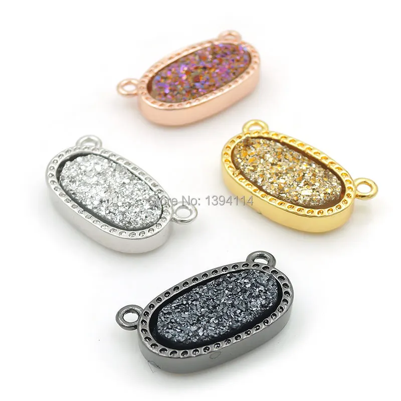 17*10*3mm Mixed Colors Plastic Druse Filigree Oval Charms Of Double Loops Fit For Making Necklaces Jewelry | Украшения и
