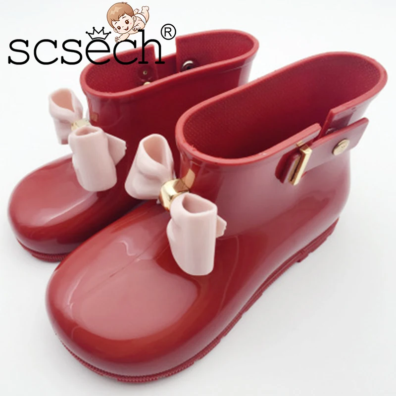 

Scsech PVC New Children Bow Girls Rain Shoes Girls Jelly Clasp Anti Slip Wear Resistant Princess Shoes Short Shoes S8S40