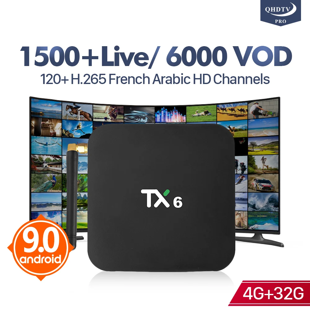 

IPTV 1 Year QHDTV Pro Android 9.0 TX6 4+32G BT5.0 USB3.0 Dual-Band WIFI IPTV Subscription Morocco France Arabic IPTV Set Top Box