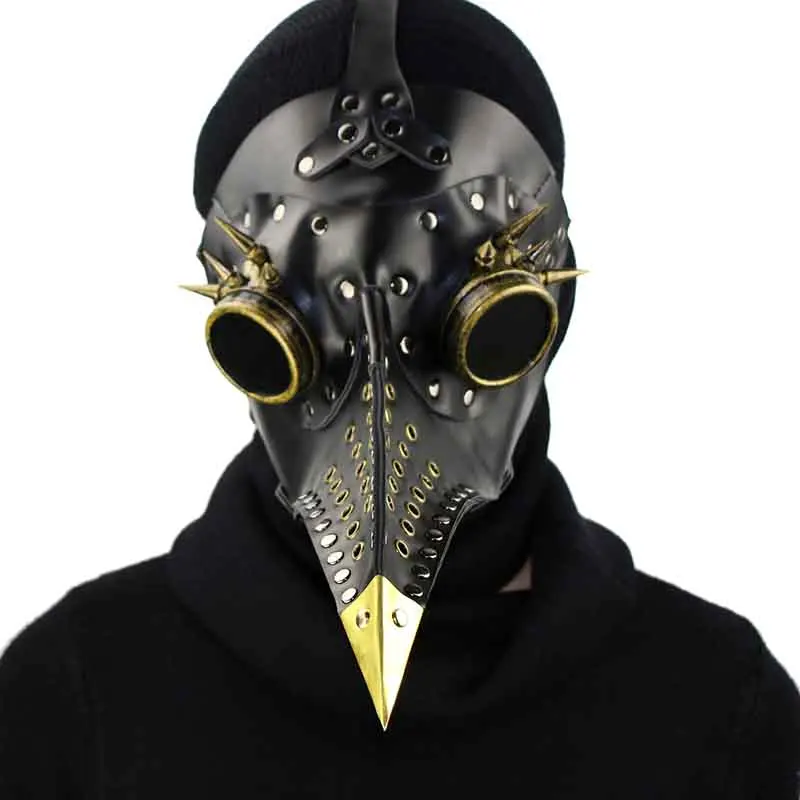 Бурлеск Черный из искусственной кожи и смола заклепки чумы птица нос маску противогаза Ретро стимпанк Косплэй Хэллоуин готический маска