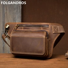 Мужские сумки из натуральной кожи Crazy Horse ручной работы, высококачественные кожаные поясные сумки, брендовая винтажная деловая сумка на ремне нагрудная