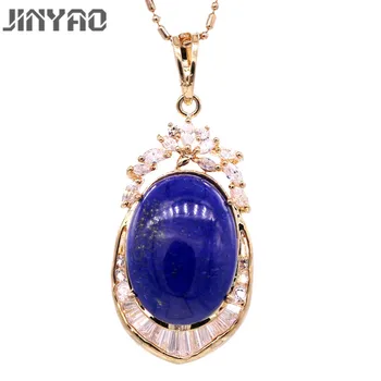 

JINYAO Newest Fashion Design Charm Natural Lapis Lazuli& AAA Cubic Zirconia Champagne Gold Color Necklace Pendant For Women