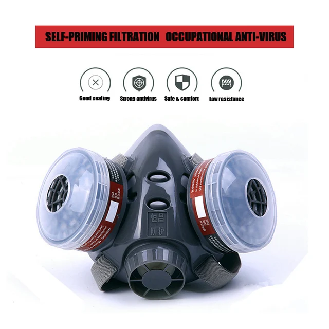 2IN1 Half Face Gas Mask Dust Mask With Anti fog Glasses Activated