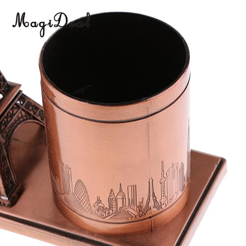 Desktop Organizer Pencil Pen Case Holder Retro Figurines Eiffel Tower Model Metal Crafts Home Decor Miniature Student Gift