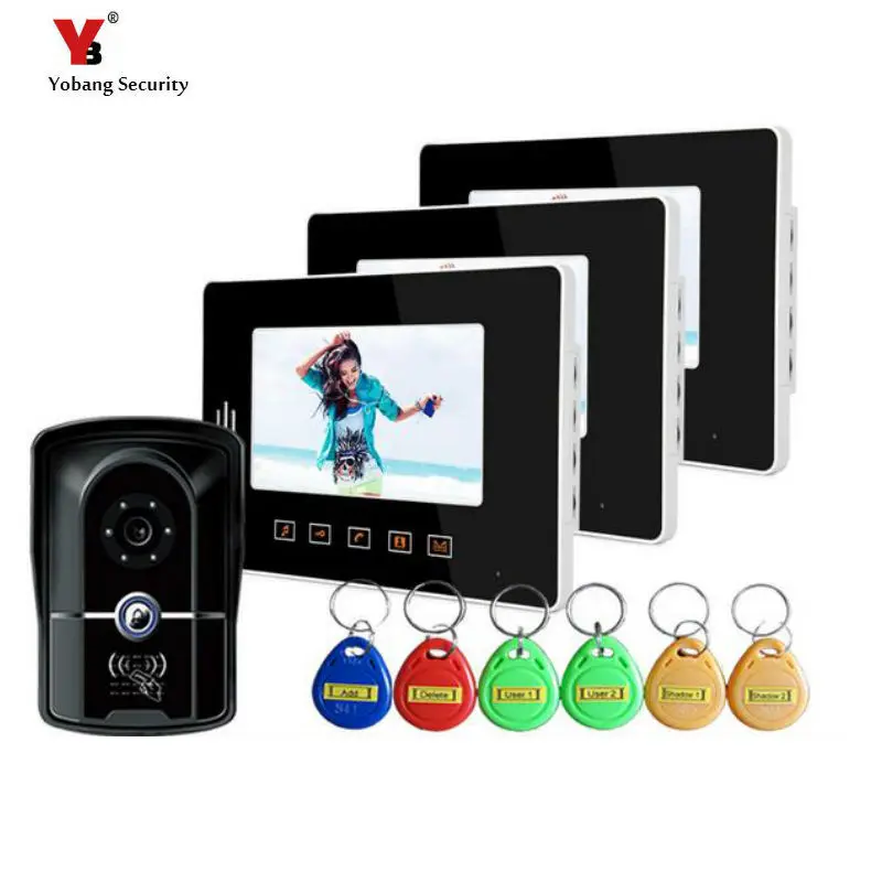 

Yobang Security 7" video doorphone Video Camera with 5pcs RFID keyfobs Video Doorbell with waterproof IR camera Video intercom