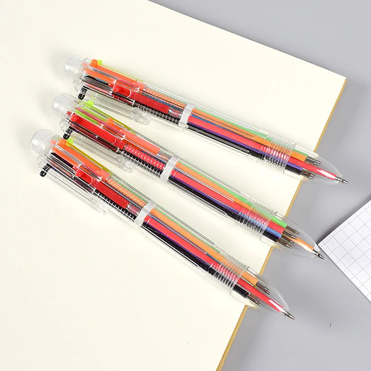 Criativo Seis-cor Esferográfica Caneta Bonito Multi-cor Bola Ponto Imprensa Cor Óleo 6 Recargas Escrita Material Escolar 50 Pçs 4 caneta 6 recargas escrita material escolar