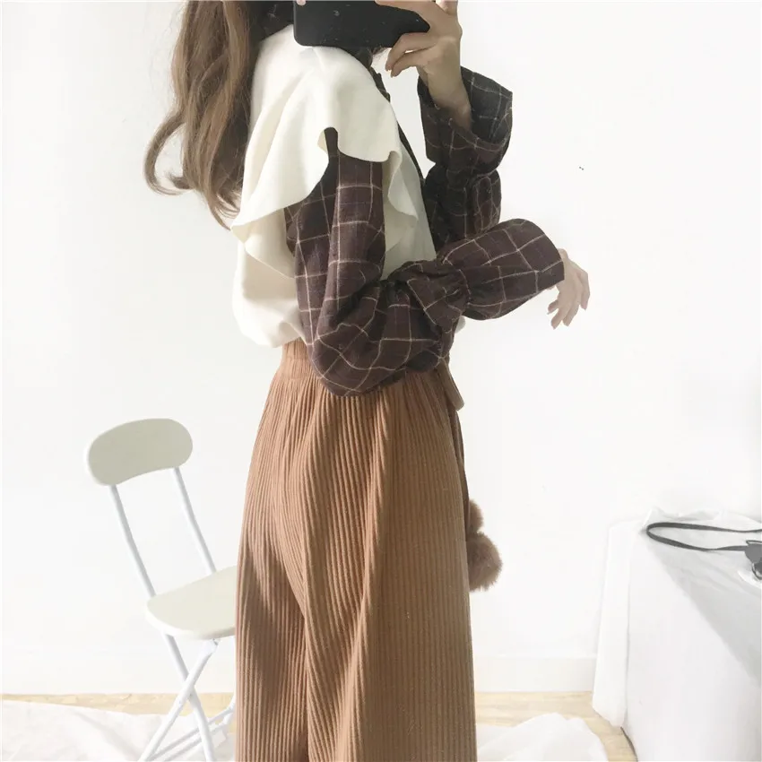 Милый женский комплект из 2 предметов: Рубашка с длинными рукавами в стиле пэчворк+ юбка с вышивкой/брюки с отделкой помпонами Милая Весенняя женская мода для девочек