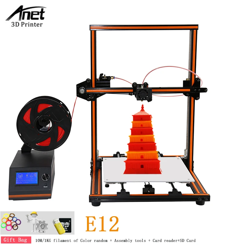 Anet E12 3d принтер DIY комплект алюминиевая рама+ стальной чехол простая сборка большой размер 300x300x400 мм Высокоточный 3d принтер