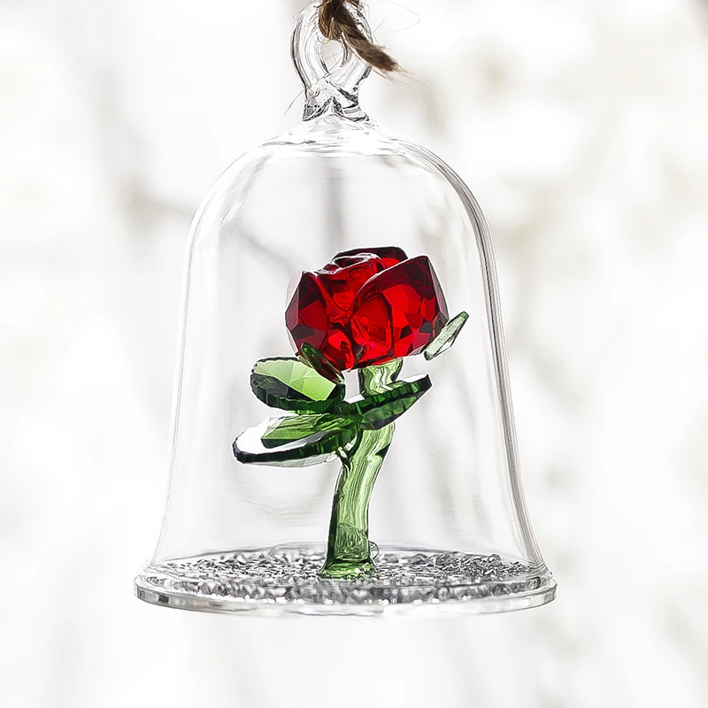 H& D Кристалл зачарованная роза цветок Статуэтка мечты орнамент в стеклянном куполе подарки для нее(красный