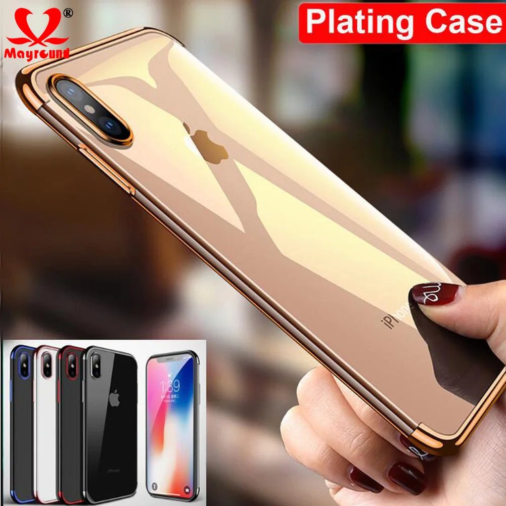 

Mayround Electroplate Shining Phone Case for iPhone XS Max XR XS Ultra Thin Soft TPU Silicone Plating Phone Back Cover Shell