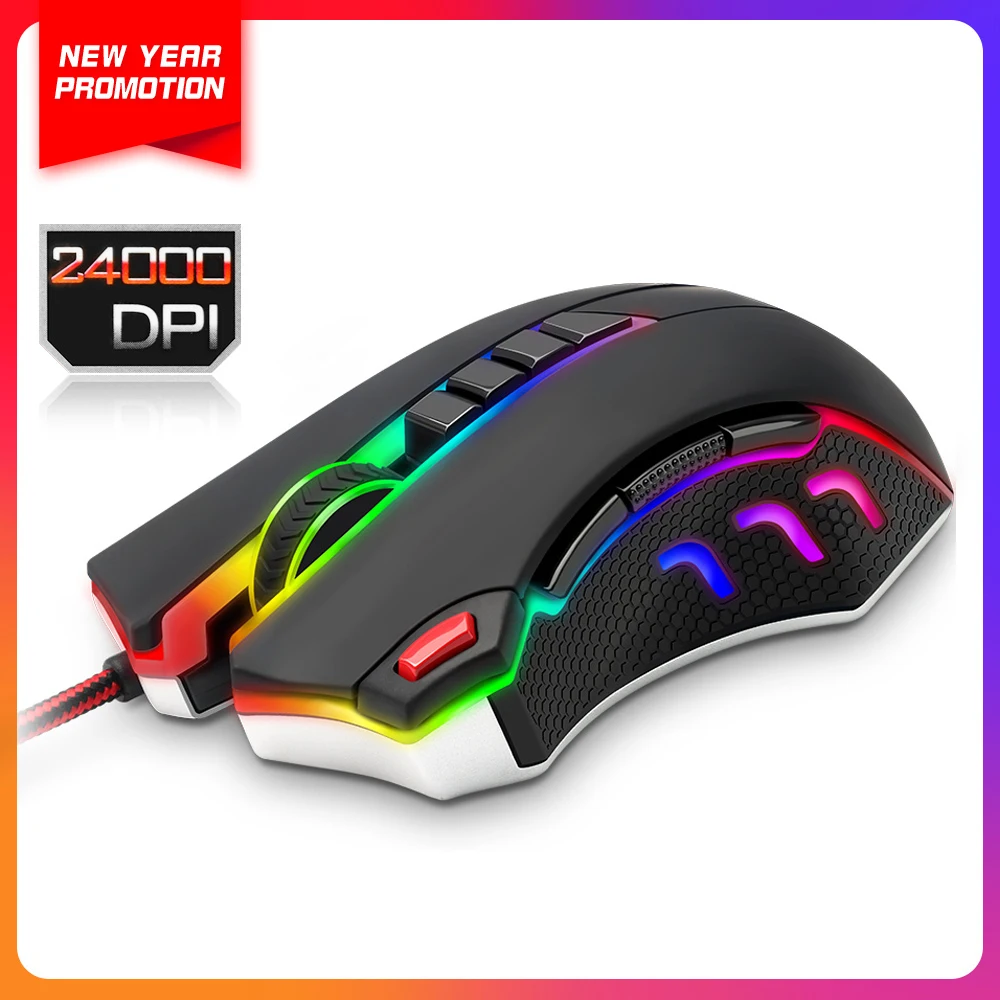 Redragon USB wired RGB Gaming Mouse 24000DPI 10 buttons laser programmable game mice LED backlight ergonomic for laptop computer