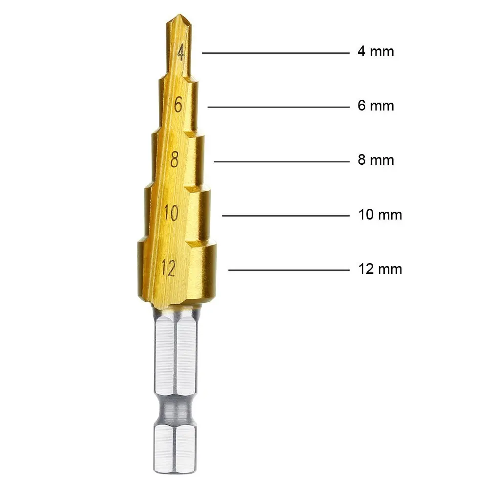 Vastar 4 Pcs HSS Steel Titanium Step Drill Bits 3-12mm 4-12mm 4-20mm Step Cone Woodworking Metal Drilling Set