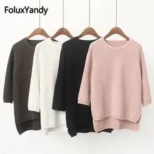 2018 Autumn Three Quarter Sleeve Sweater Women Plus Size 3XL O Neck Casual Solid Knitted Pullovers KKFY2285