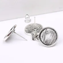 Onwear 40 pcs fit 12mm cabochão bandejas brinco de prata antigo diy brinco branco achados da base de metal para a jóia fazendo