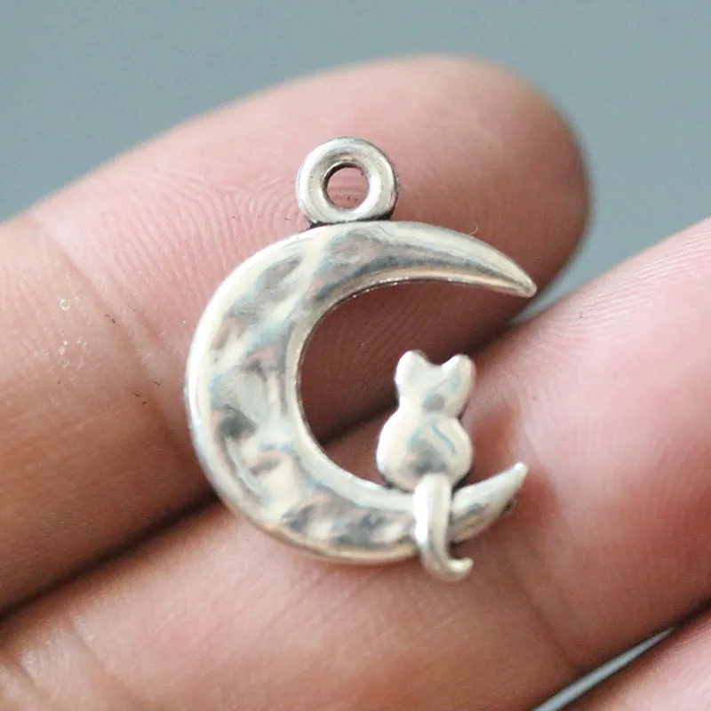 

Moon Cat Charms Charm Pendants Alloy Silver Charms Accessories For Jewelry Making Bracelet Necklace Earrings 22x18mm 5pcs