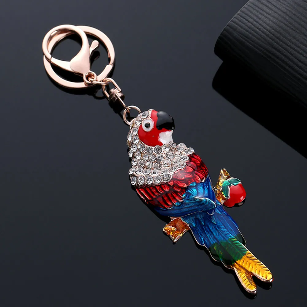 Lovely Rhinestone Parrot Bird Pendant Charm Keyring Purse Bag Car Key