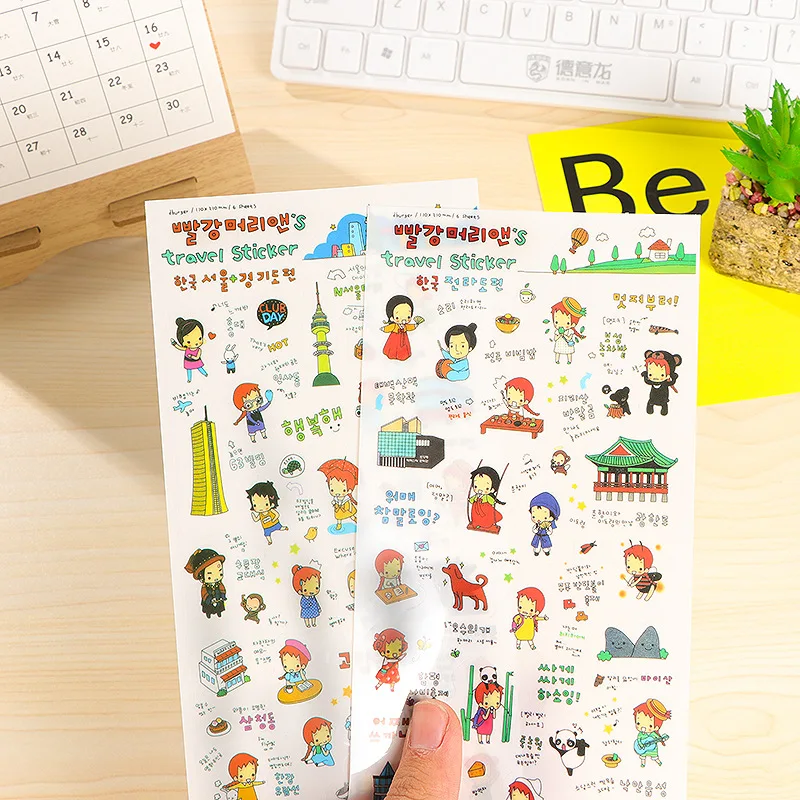 6 Sheet Paper South Korean style Stickers for Diary Scrapbook Book