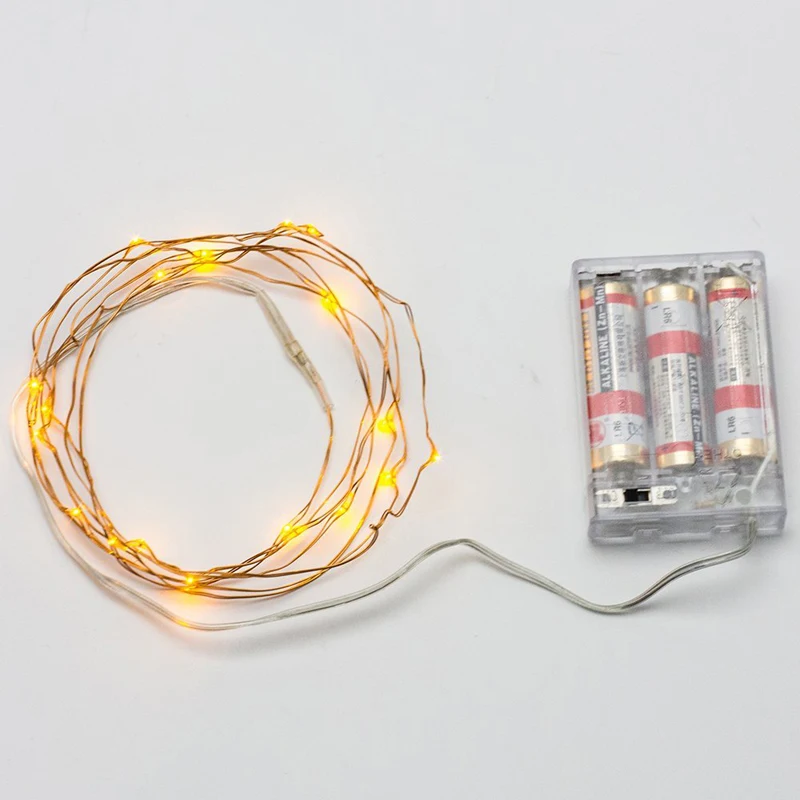 LED String Light 2M 20LEDs Copper Wire Battery Powered Fairy Light for Bottle Trees Garland Decoration Yellow Green Cool White