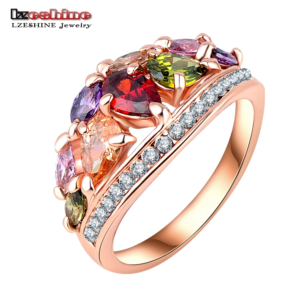 LZESHINE 2016 New Arrival Multicolor Fashionable Ring for Women Rose Gold Plated with AAA Zircon Rings Anillos Ri-HQ0401-A