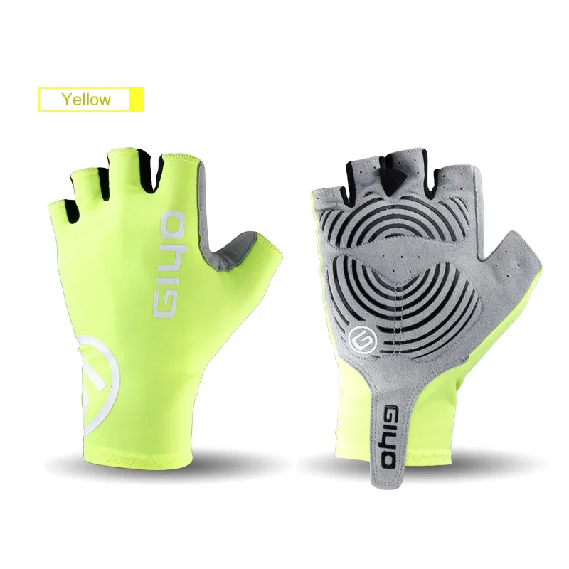 GIYO Новые мужские и женские велосипедные перчатки с полупальцами, велосипедные перчатки, дышащие эластичные дорожные велосипедные гоночные перчатки, аксессуары - Цвет: Цвет: желтый