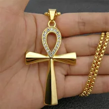Египетский Льдом Bling Ankh крест кулон ожерелье для женщин и мужчин ключ жизни из нержавеющей стали Египетские украшения дропшиппинг