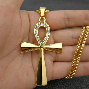 Egyptian Ankh Cross Pendant Necklace For Women And Men Key of Life Stainless Steel Egyptian Jewelry