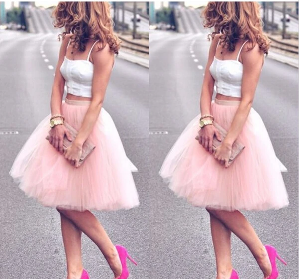2016 Summer Style 6 Layers Custom Made High Waisted Tulle font b Skirt b font Pink