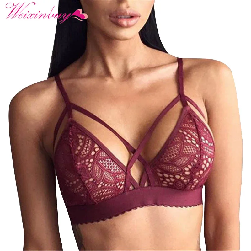 

WEIXINBUY Sexy Bras Lingerie Women Lace Bra Floral Sexy Bralet Top Seamless Bralette Wireless