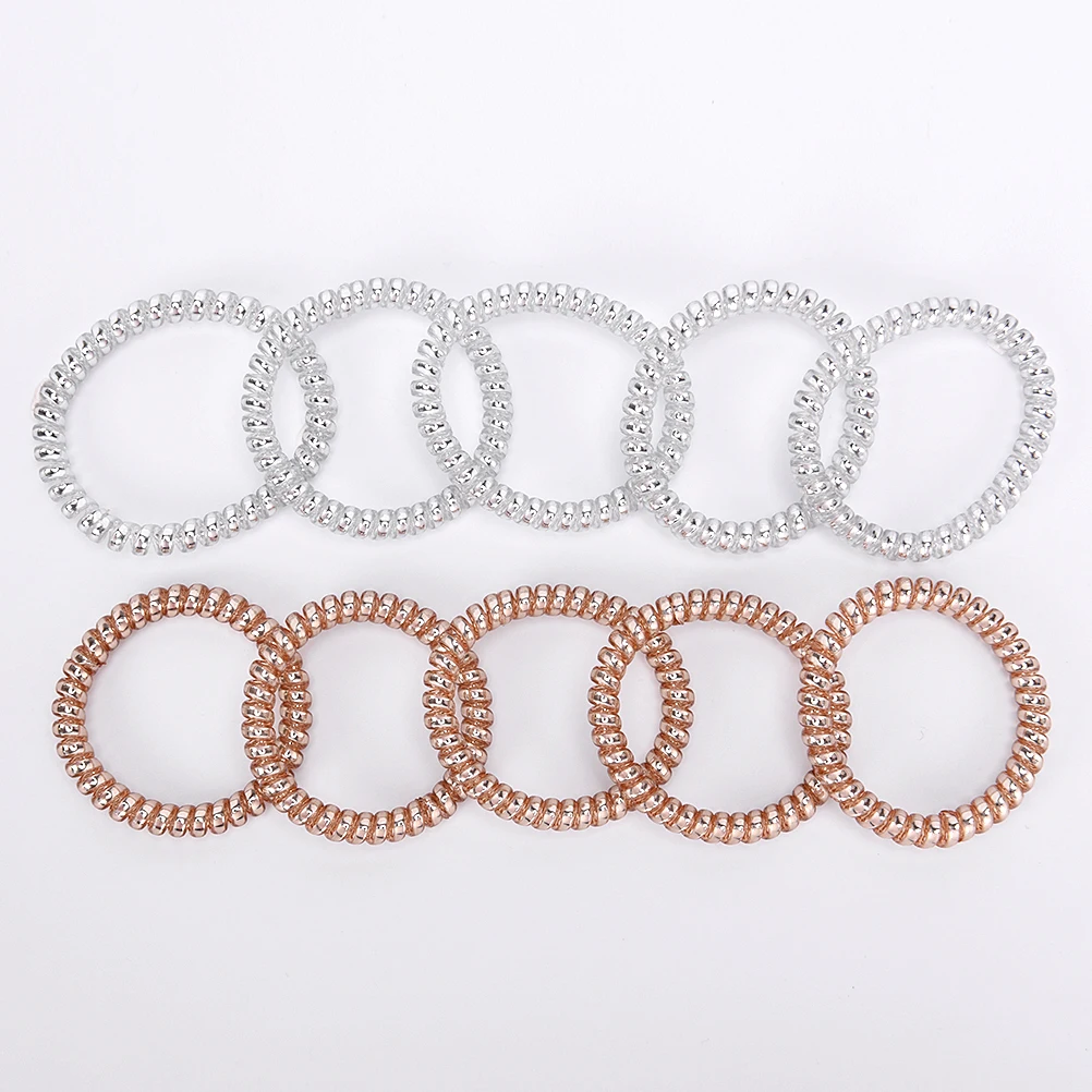 Elastic Rubber Telephone Wire Hair Rope Ponytail Holder Party Hairband Hair Accessories Gold Silver Color 5Pcs
