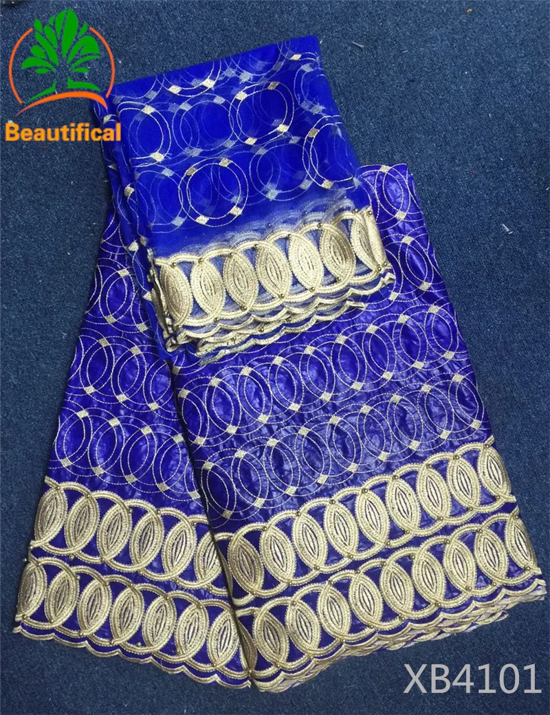 

LIULANZHI tissu bazin riche patchwork fabric blue style bazin africain latest design with 2yards tulle lace for women dress XB41