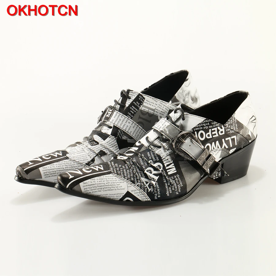 OKHOTCN Buckle Strap Men Leather Shoes Fashon Graffiti Newspaper Print Lace Up Men Oxfords Shoes For Men Low Heel Casual Shoes OKHOTCN Buckle Strap Men Leather Shoes Fashon Graffiti Newspaper Print Lace Up Men Oxfords Shoes For Men Low Heel Casual Shoes