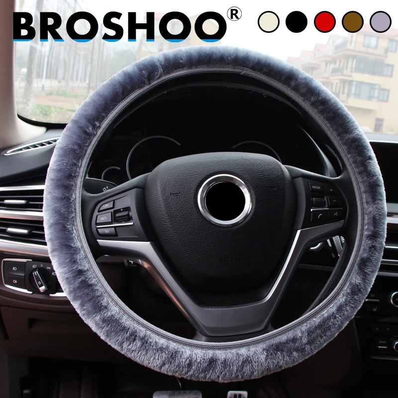 

BROSHOO Car Styling Soft Warm Elastic Universal Plush Winter Car Steering Wheel Cover For Ford For Focus For Honda FIT Accord