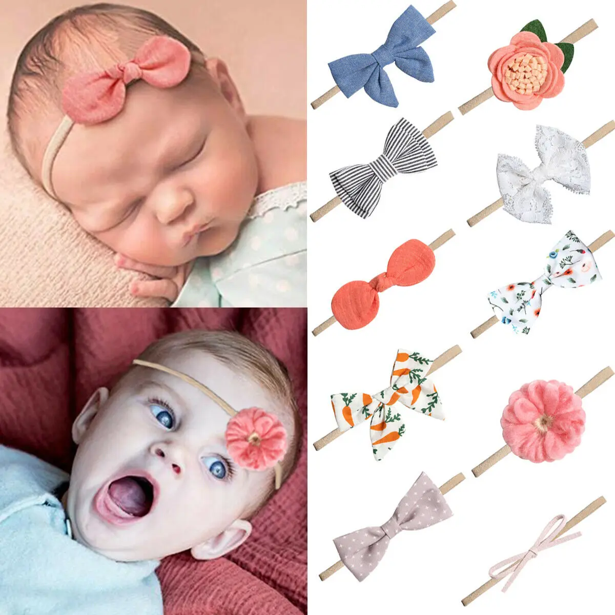 Baby Girl Bow Headband Hair Accessory Kids Hair Band Elastic Stretchy 1//10 pcs