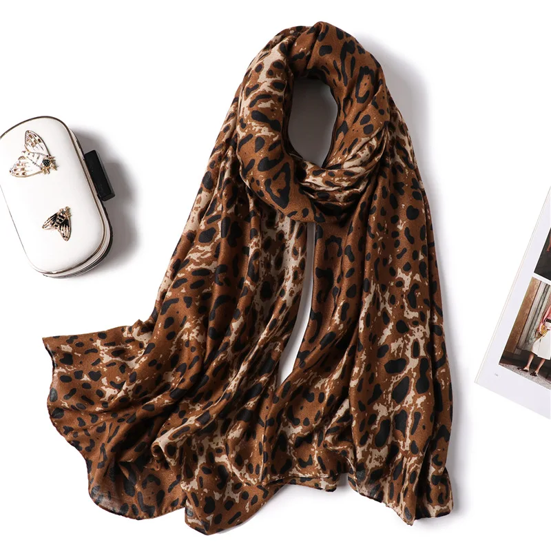 Дизайнерский Леопардовый принт, женский шарф, модный Пашмина для леди, хлопковые шарфы, шали и палантины, шейный хиджаб