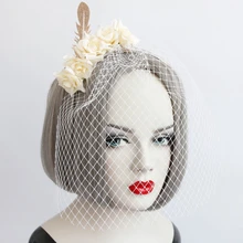 Женская белая кружевная вуаль, покрывающая лицо, головной убор, цветок, перо, повязка на голову, Свадебная вечеринка