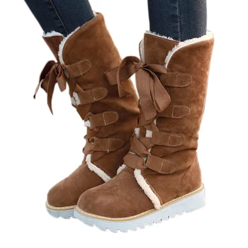 

KARINLUNA 2018 large size 32-43 lace up 5 colors Shoes Women Add Warm Fur Platform winter Shoes woman snow Boots plush flat heel