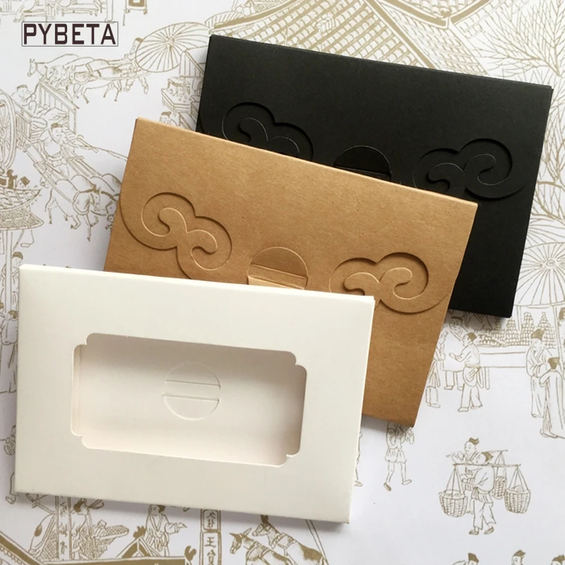 50pcs/lot- Retro kraft paper postcard packaging boxes white black paper with window Envelopes Pack wedding party favor